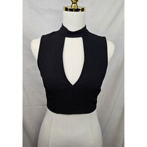 EXPRESS Black Mock Neck Cutout Sleeveless Crop Top Women's Size 4 Sexy Feminine